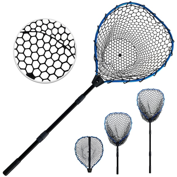 Telescoping Metal Lock Fishing Net Blue Aluminum Alloy Rubber Fish - Adjustable Length Lightweight Foldable Large With Handle Collapsible Extendable Accessories