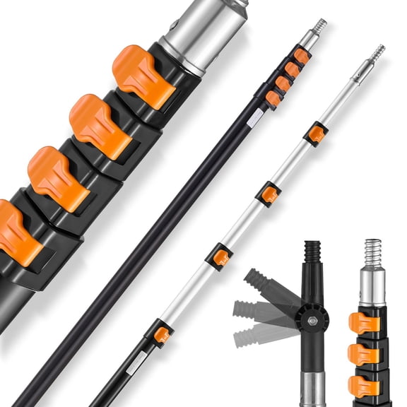 Telescoping Pole 7 to 30 ft, Aluminum Alloy Extension Pole with Flip-Lock Design, Non-Slip Foam Handle and 180 Degree Threaded Head for Painting, Dusting, Cleaning, Bulb Changing and Roof Touch-Ups