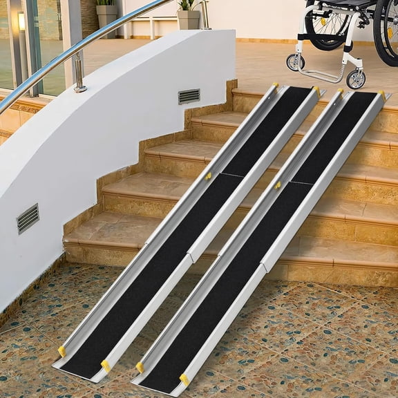 Telescoping Portable Wheelchair Ramps for Steps, Adjustable Wheelchair Ramp with Anti-Slip Surface and Storage Bag,2 Panels