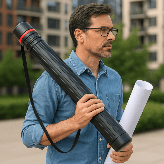 Telescoping Poster Tube Extendable from 25” to 43” for Carry Documents, Blueprints, Drawings and Art | Black Portable Durable Round Storage Cases