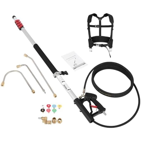 Telescoping Pressure Washer Wand, 24FT Power Washer Extension Wand with 7 Spray Nozzles Tips, 2 3/8" Hose Inlet Adapters, Support Harness, 4000 PSI Gutter Cleaner for Roof Wall Clean$$Tools