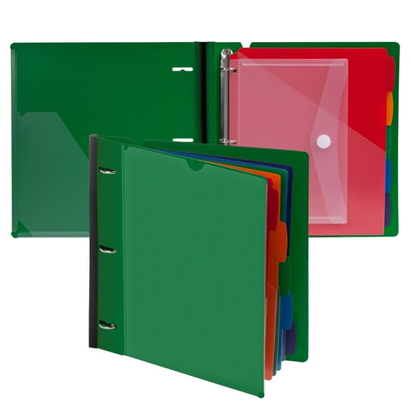 Telescoping Project Organizer Binder, 2-Pack 1 inch 3 Ring Binder with 5 Color Dividers, with Customized Front Cover & 1 Extra Pocket Green