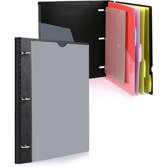 WOT I Telescoping Project Organizer, Refillable Binder with Dividers and Pockets, 13 Pocket Folders, 1 Inch 3 Ring Binder, Black