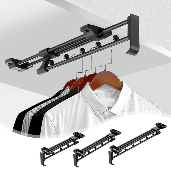 Telescoping Pull Out Closet Rod Sliding Hanging Rod Iron 35.3x8x5cm Storage Organizer for Clothes TowelsforStorage/Organization(Black),Ccwuwei