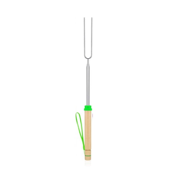 Telescoping Roasting fork,Extendable Stainless Steel Roasting Sticks,Roasting Sticks,Metal Barbecue Skewers with Wooden Handle,Smore Skewers Hot Dog fork for Outside, Camping, Bbq, Grill,Green