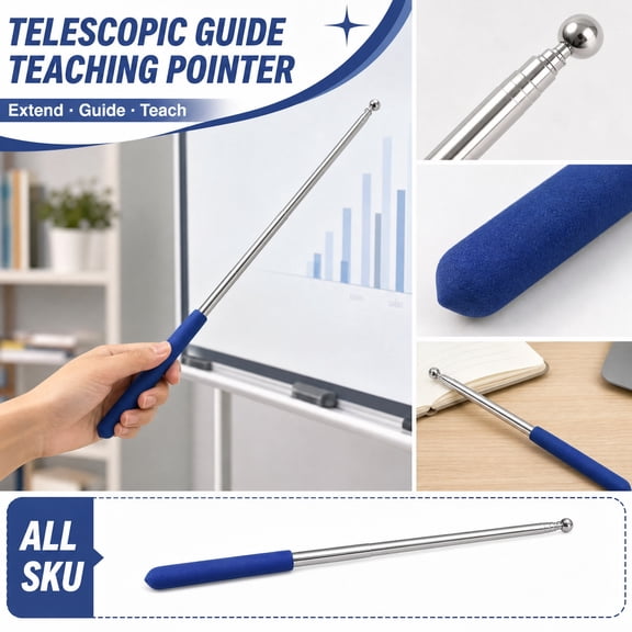 Telescoping Rod, Hand Pointer Stick, Stainless Steel, Rubber Grip Pointer, Classroom Pointer, Extendable Teacher Stick, Finger Pointer Stick, Blue, 4 in Collapsed, 1 Pc, Portable