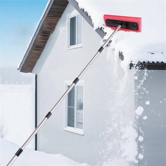 Telescoping Snow Roof Rake with Foam Scraper, Non-Scratch Roof and Car Snow Removal Tool, Extendable Pole for Safe Ice Clearing, Durable Winter Debris Cleaner(B,2.4m)