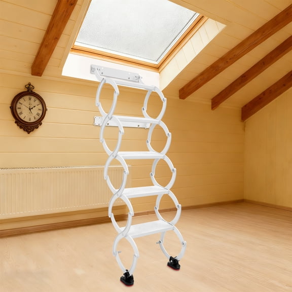 Telescoping Step Ladders, 5-Step Wall Mounted Folding Ladder, Retractable Folding Stair