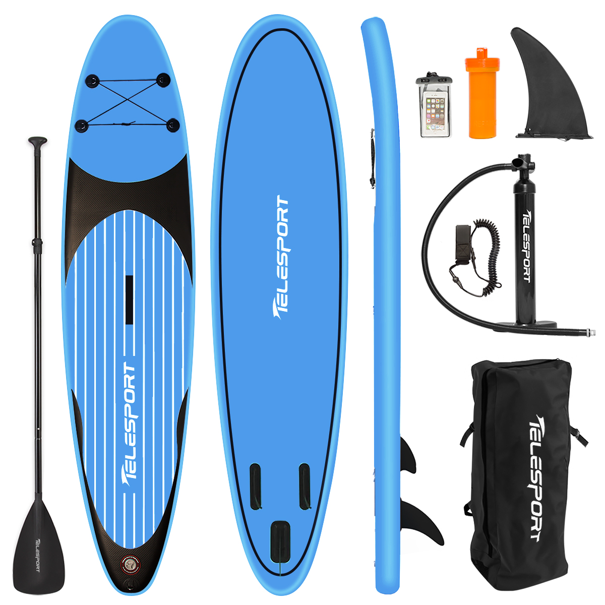 Telesport Inflatable Stand Up Paddle Board 10.6ft with SUP Carry Bag, Adjustable Paddles Non-Slip Deck, Leash and Fin for Padding Surfing - image 1 of 7