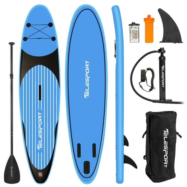 Telesport Inflatable Stand Up Paddle Board 10.6ft with SUP Carry Bag, Adjustable Paddles Non-Slip Deck, Leash and Fin for Padding Surfing