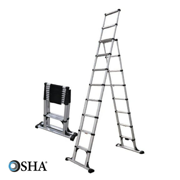 Open Box Telesteps 10ft Telescoping A-Frame Stepladder 14ft Reach, 375lb (14ES)