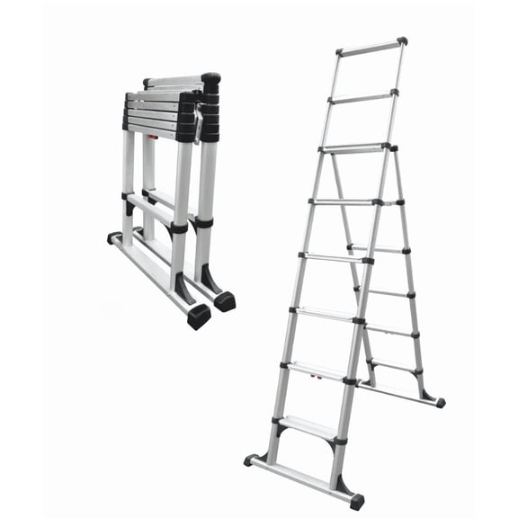 Telesteps 8 ft Aluminum Telescoping A-Frame Step Ladder, 12 ft Reach, 32 in Closed Height, 375 lb Type 1AA (12ES)