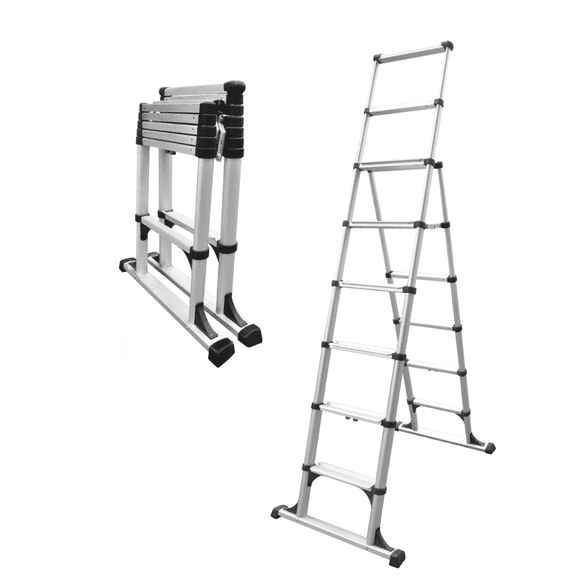 Telesteps 8 ft Telescoping A-Frame Step Ladder, 12 ft Reach, 32 in Closed Height, 375 lb Type 1AA (12ES)