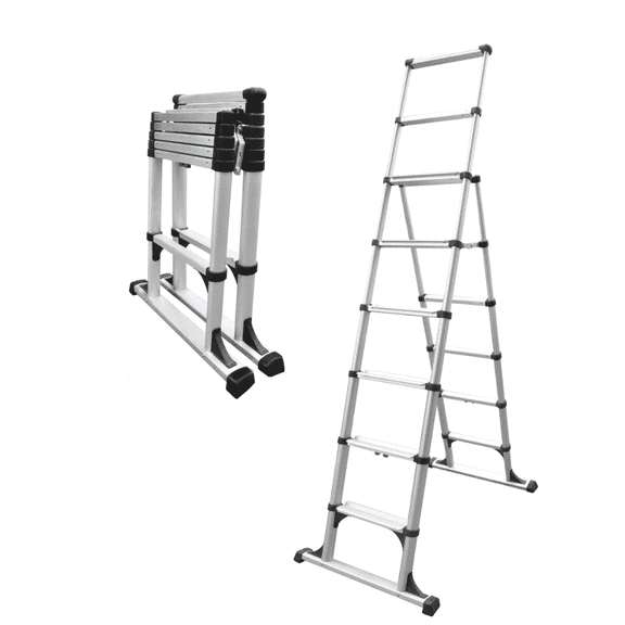 Telesteps 8 ft Aluminum Telescoping A-Frame Step Ladder, 12 ft Reach, 32 in Closed Height, 375 lb Type 1AA (12ES)