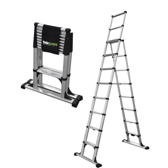 Telesteps 10 ft Aluminum Telescoping A-Frame Step Ladder, 14 ft Reach, 35 in Closed Height, 375 lb Type 1AA (14ES)