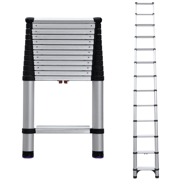 Telesteps 12.5 ft Pro Series Telescoping Extension Ladder, 16 ft Reach, 32 in Closed Height, 300 lb Type IA, Wide Comfort Rungs (1600EP)