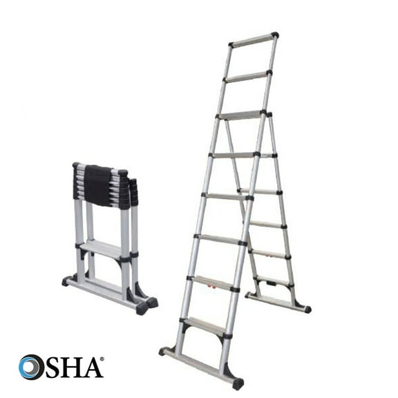 Open Box Telesteps 8ft Telescoping A-Frame Stepladder 12ft Reach, 375lb (12ES)
