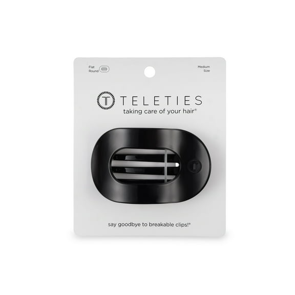 Teleties Flat Round Hair Clip, Black, Medium