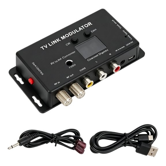 Televisions Link Modulator Converts AV Signals To Radio Frequency For Coaxial Cable Transmission Digital Screen Shows Channel IR Remote Included