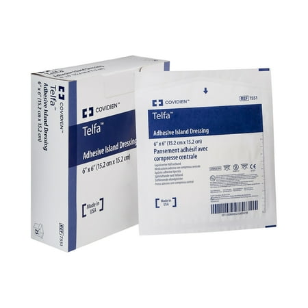 Telfa Adhesive Dressing, Sterile, Non-Woven, White, Square, 6 x 6 inches, 25 Count, 4 Packs, 100 Total