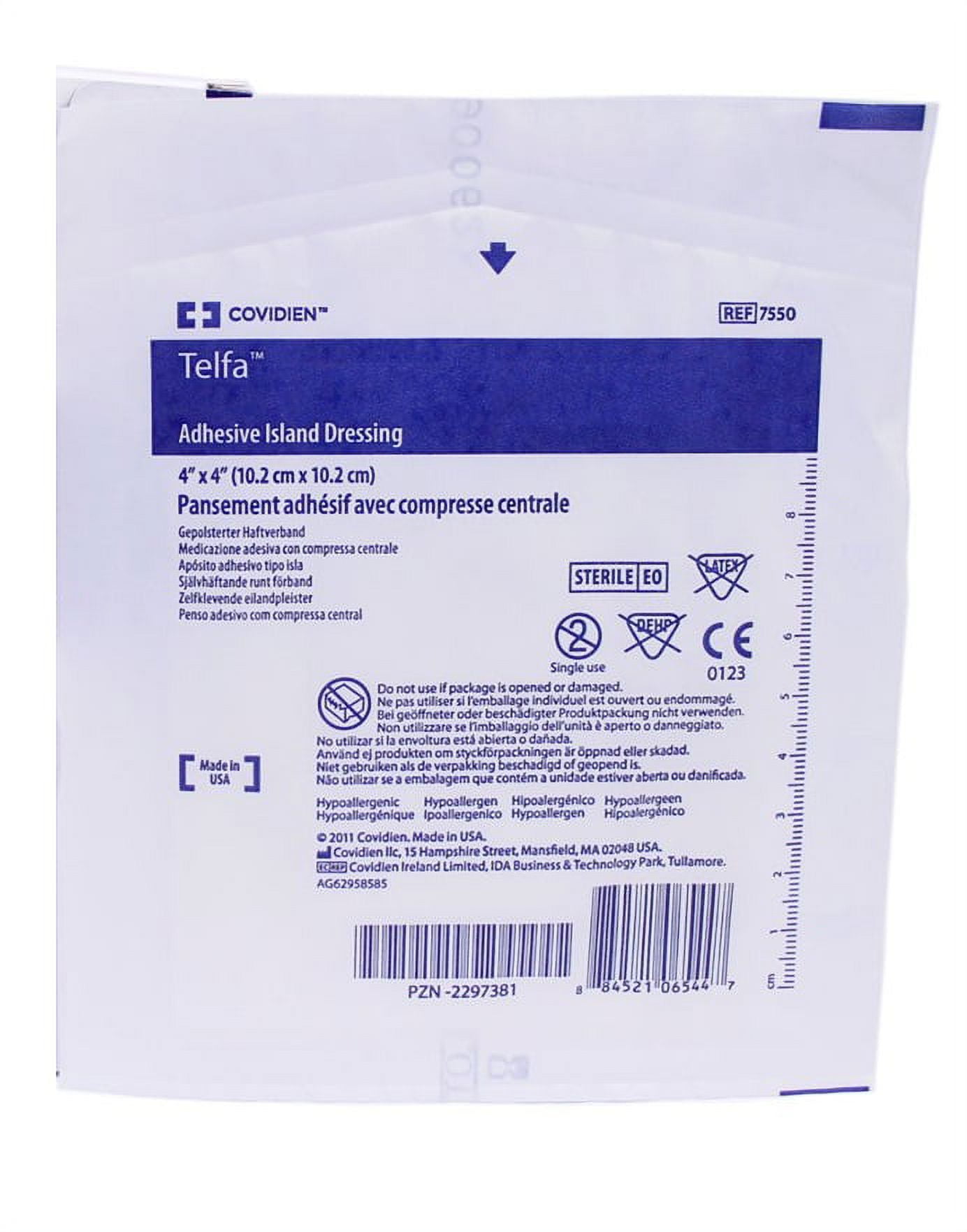 Telfa Adhesive Island Dressing 4 X 4 Inch NonWoven Square White Sterile