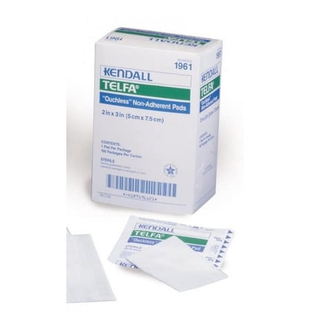 Telfa Ouchless Non-adherent Pads, Cotton, Rectangle, 2 Inches x 3 Inches, White, Sterile, 100 Count