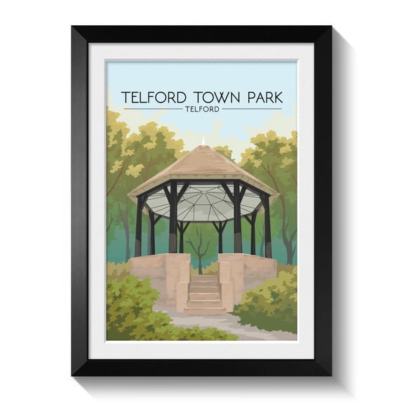 Telford Town Park Poster – Shropshire Wall Art Print, West Midlands Print, Telford Bandstand, Telford Travel Artwork, Uk Landmark Decor Wall Art, Modern Wall Decor, 8x12 UNFRAMED