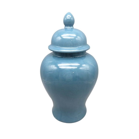 Teli 18 Inch Decorative Temple Ginger Jar Elegant Ceramic Glossy Blue - Saltoro Sherpi