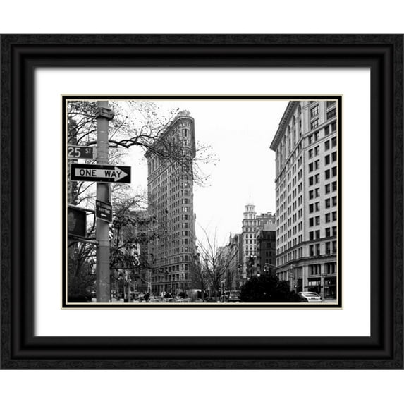 Telik, Tracey 24x19 Black Ornate Wood Framed with Double Matting Museum Art Print Titled - Flat Iron BW
