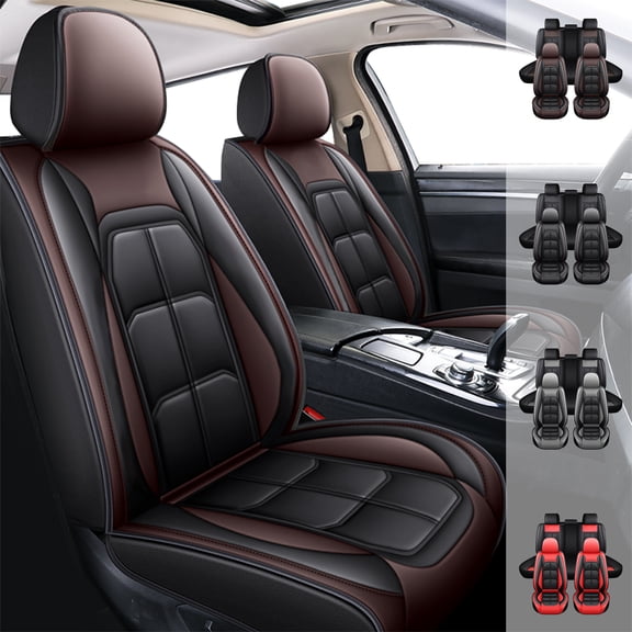 Telimocy 5 Seats Universal Car Seat Covers Front&Rear PU Leather Automotive Seat Covers For Car SUV Sedan,Coffee