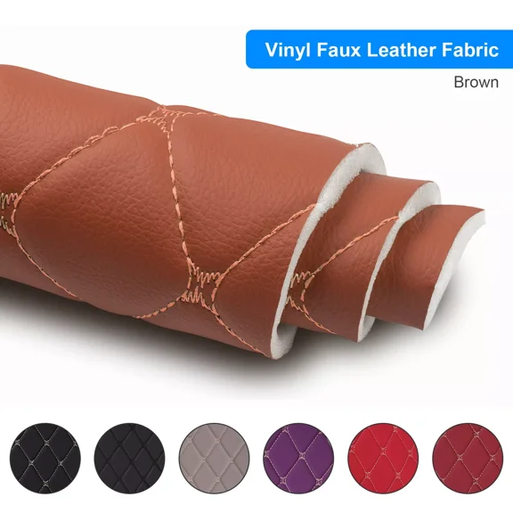 Telimocy 59" W Vinyl Faux Leather Fabric with 6mm Sponge Backing Diamond Quilted for Furniture Upholstery Car Headliner DIY, Brown, 4 Yards