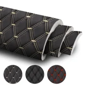 Telimocy 63" W Faux Leather Diamond Quilted Auto Headliners Fabric for Car Upholstery Seats Door Panel Furniture Sofa Headboards DIY, 0.24" Foam Padded Backing Material Black 1 Yard