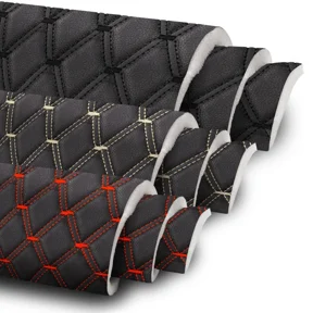 Telimocy 63" W Faux Leather Fabric Automotive Headliners Fabric Vinyl Quilted Foam Padded Upholstery Material for Car Seat Trunk Floor Mat Furniture Sofa DIY Black 1 Yard
