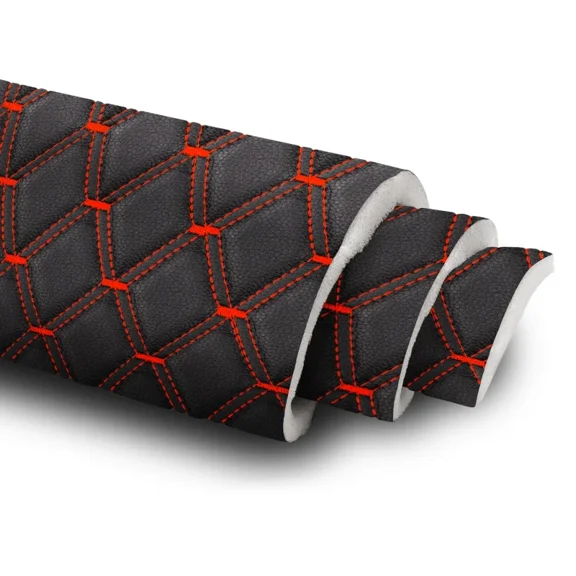 Telimocy 63" W Faux Leather Fabric Automotive Headliners Fabric Vinyl Quilted Foam Padded Upholstery Material for Car Seat Trunk Floor Mat Furniture Sofa DIY Black 5 Yard