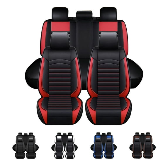 Telimocy Black & Red, Faux Leather, Front Rear Seat Covers, 5 Pieces