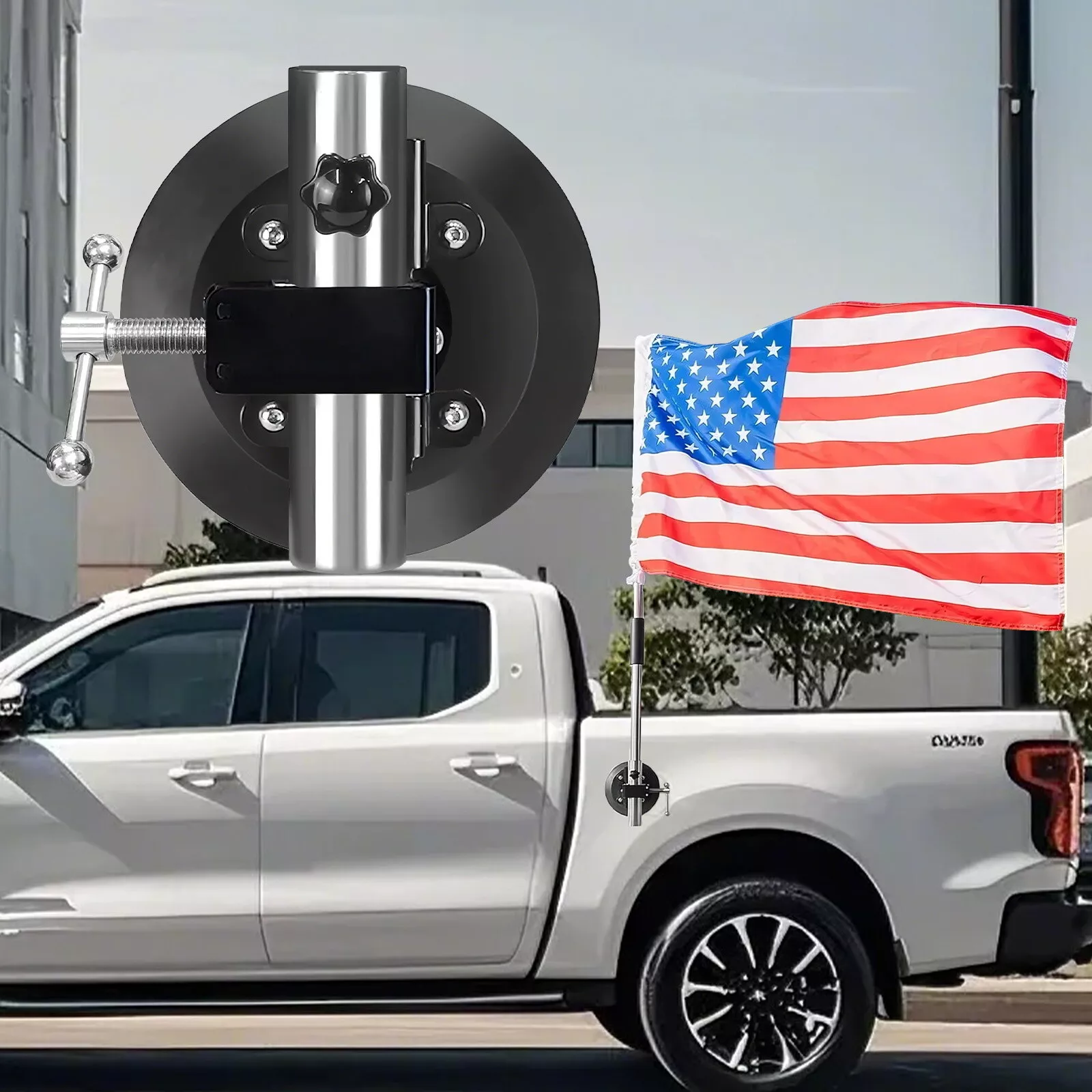 RV Suction Cup Flag Pole Kit - Includes 5ft Retractable Pole, 3'x5' US Flag, Double Suction Cup Mount & Storage Bag