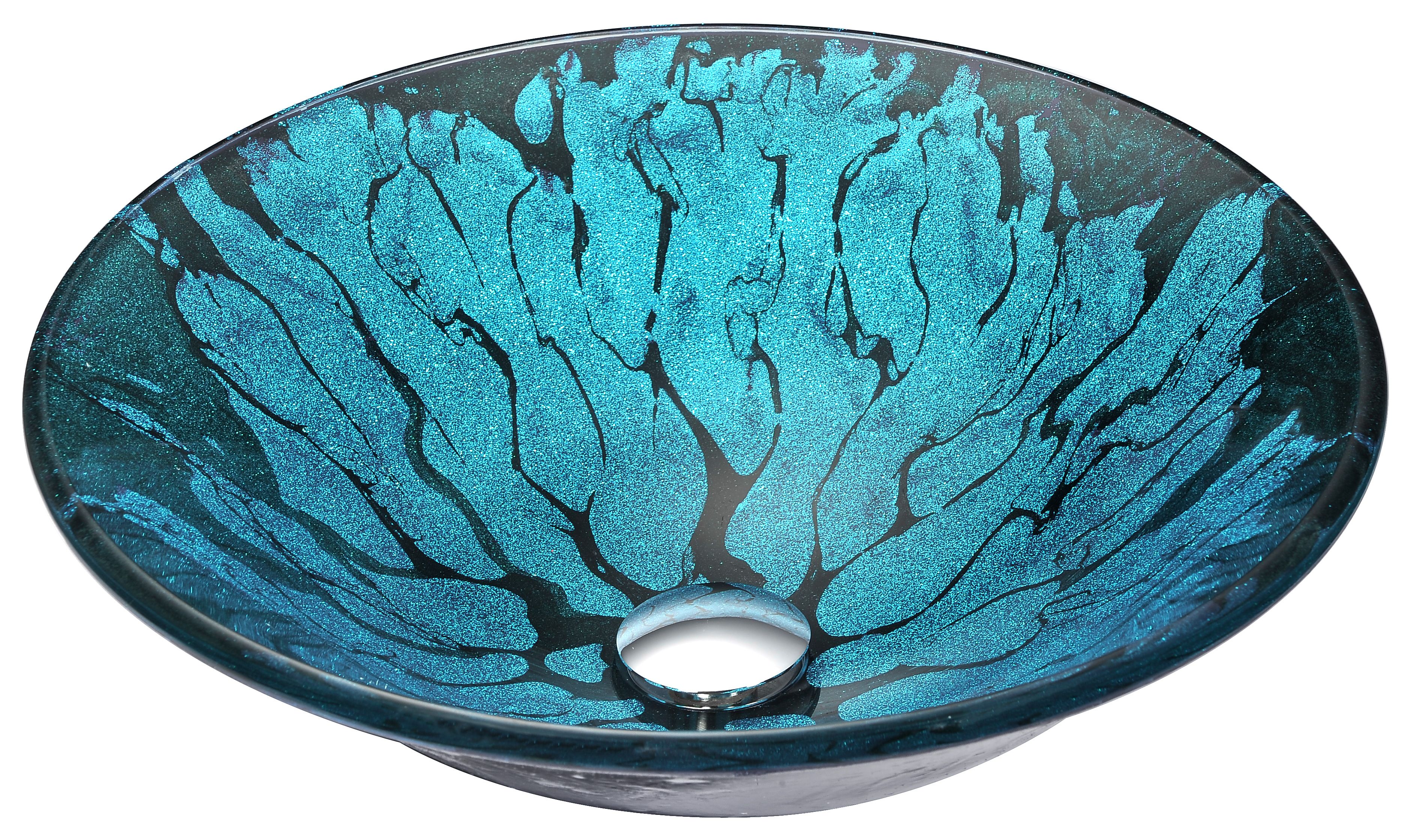Telina Series Deco-Glass Vessel Sink in Lustrous Blue and Black