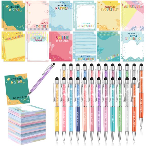 Teling 48 Pcs Inspirational Gifts Set Motivational Sticky Notes Encouraging Pens