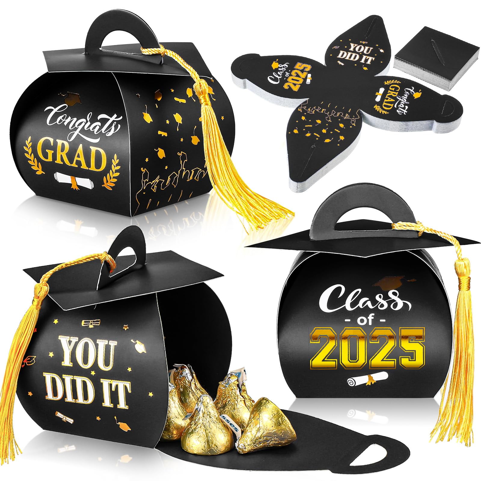 Teling 50 Pcs 2025 Graduation Cap Gift Boxes Graduation Candy Treat ...