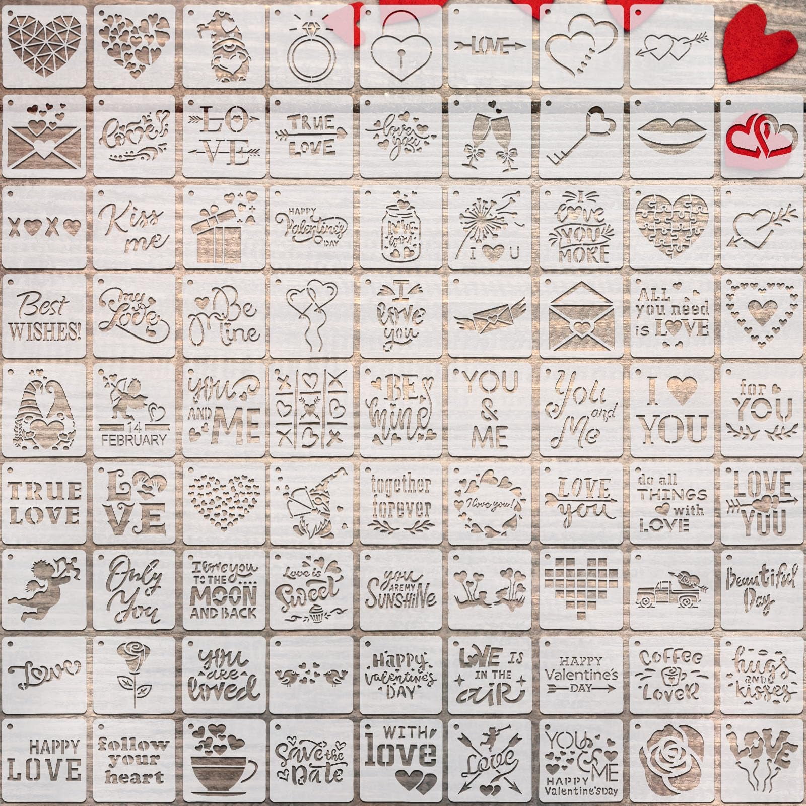 Teling 80 Pcs Valentine's OIF8 Day Heart Love Stencils Painting 3 x 3 ...