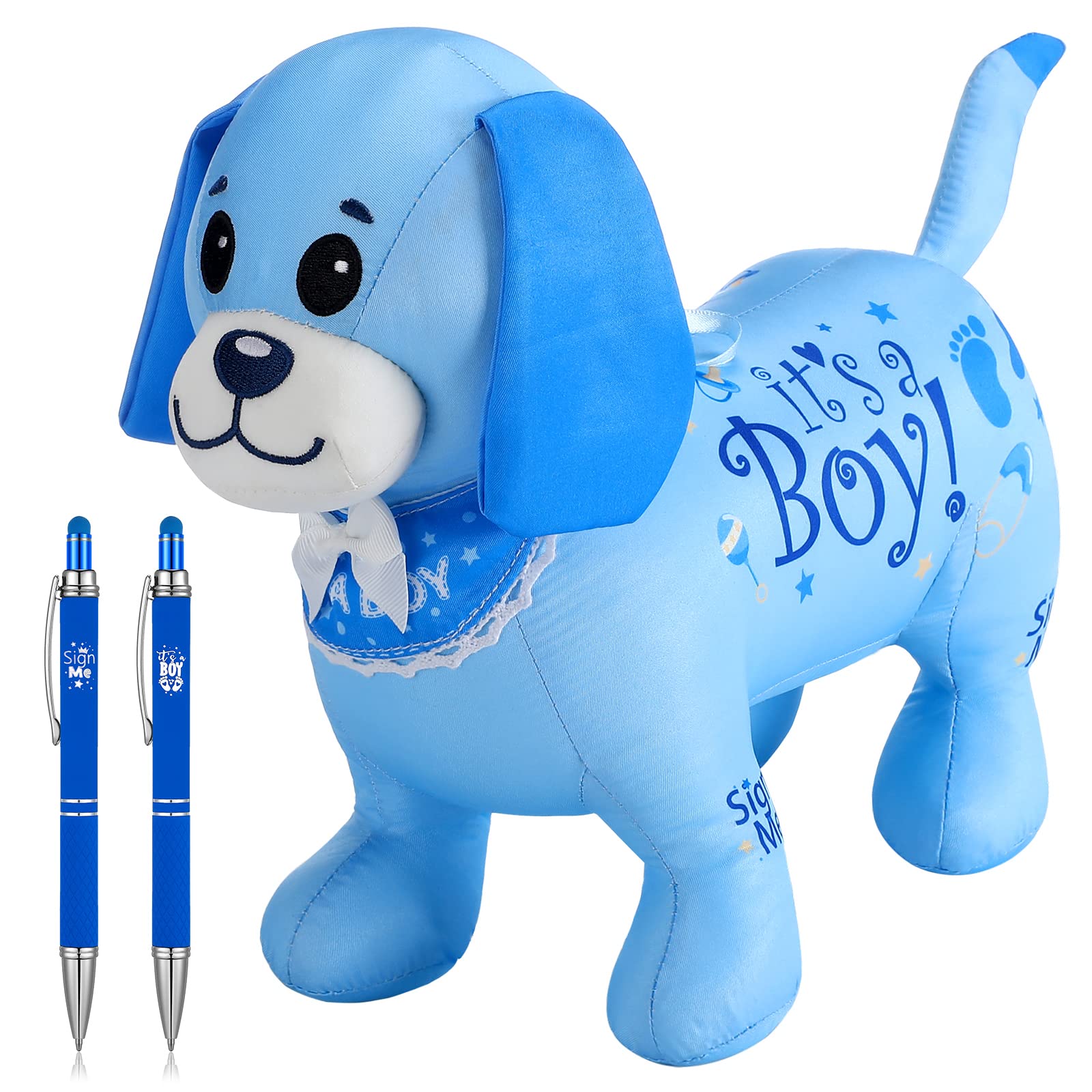 Teling It's a Boy Autograph Dog with 2 Pens Dog Stuffed Animal Blue