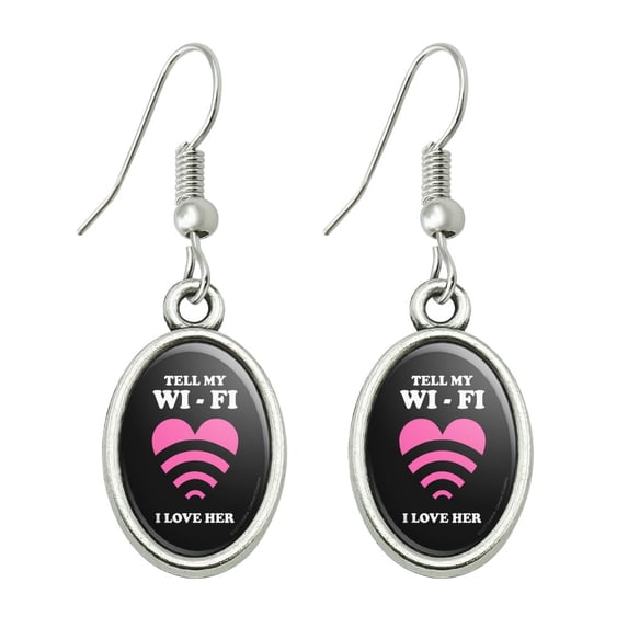 Tell My Wi-Fi I Love Her Wife Funny Humor Novelty Dangling Drop Oval Charm Earrings