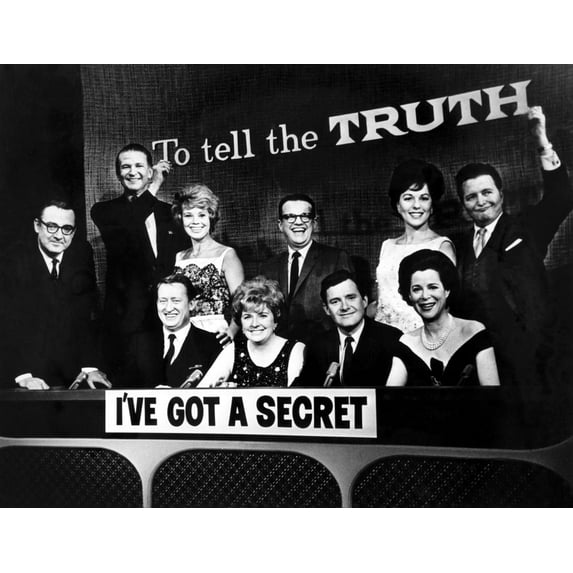 To Tell The Truth, I'Ve Got A Secret, (Rear L-R): Bud Collyer, Betsy Palmer, Bill Cullen, Bess Myerson, Henry Morgan, (Front L-R): Steve Allen, Tom Poston, Peggy Cass, Orson Bean, Kitty Carlisle (Ca.