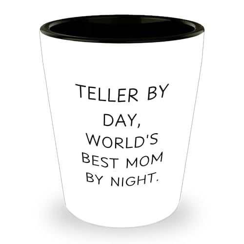 Teller by Day, World's Best Mom by Night Shot Glass, Funny Quote, Christmas Unique Gift for Teller, Gifts from Family, Gifts for Teller - Funny Christmas Shot Glass, World's Best Mom.