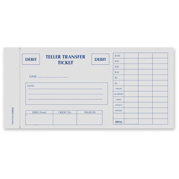 Teller Transfer Ticket Debit/Credit Pack of 100 2 Copies Each Form