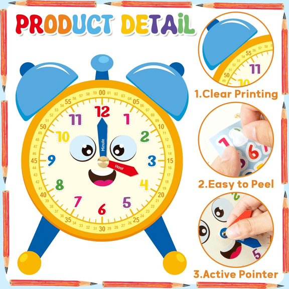 Clock Paper Cutouts Crafts for School Class Time Learning Class,28pack