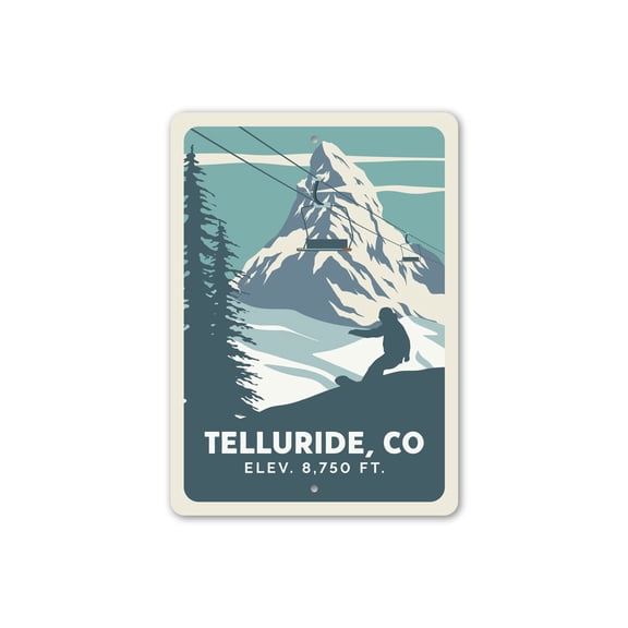 Telluride Colorado Elevation Ski Lift Aluminum Metal Decor Sign - 4x18 inches