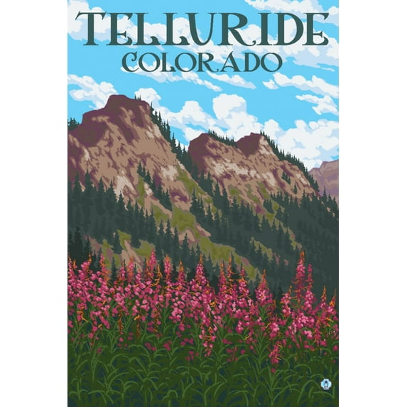 Telluride, Colorado, Fireweed and Mountains (12x18 Wall Art Poster, Room Decor)