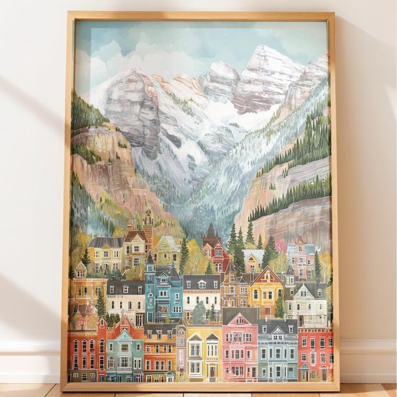 Telluride Colorado Travel Poster Whimsical Mountain Town Art Unframed Paper Print