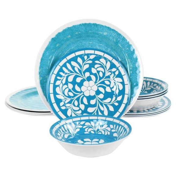 Telly Melamine Dinnerware Set, Teal - 12 Piece